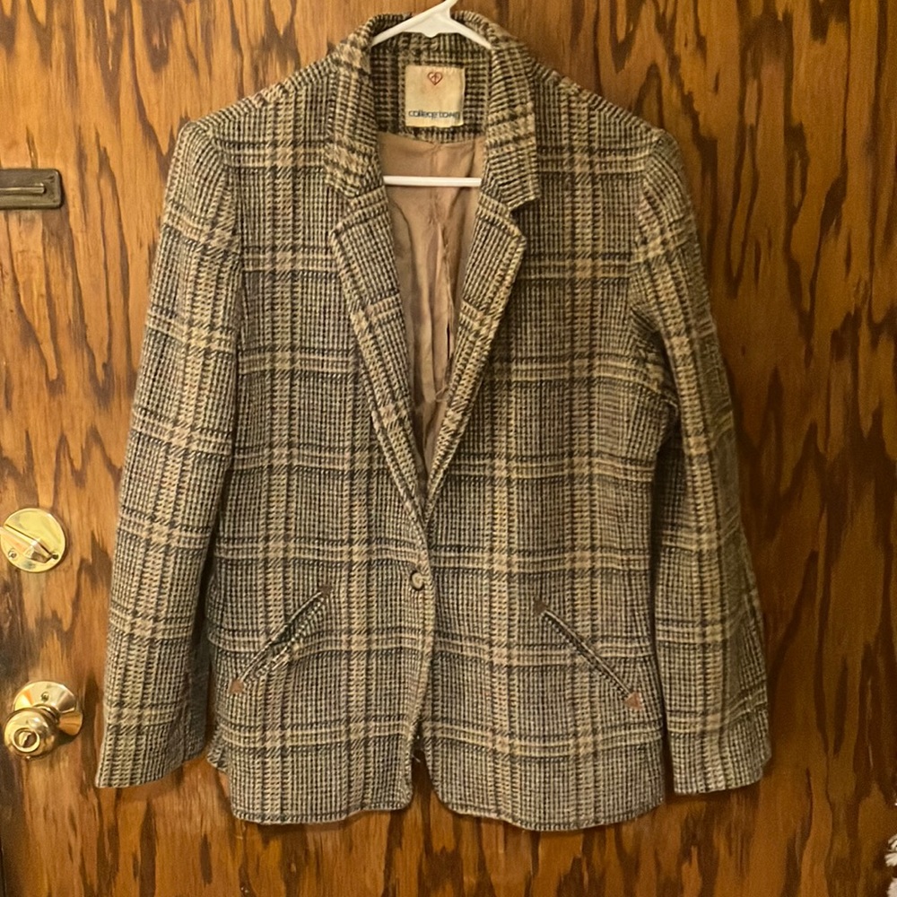 Vintage Tweed Plaid Wool-blend Blazer